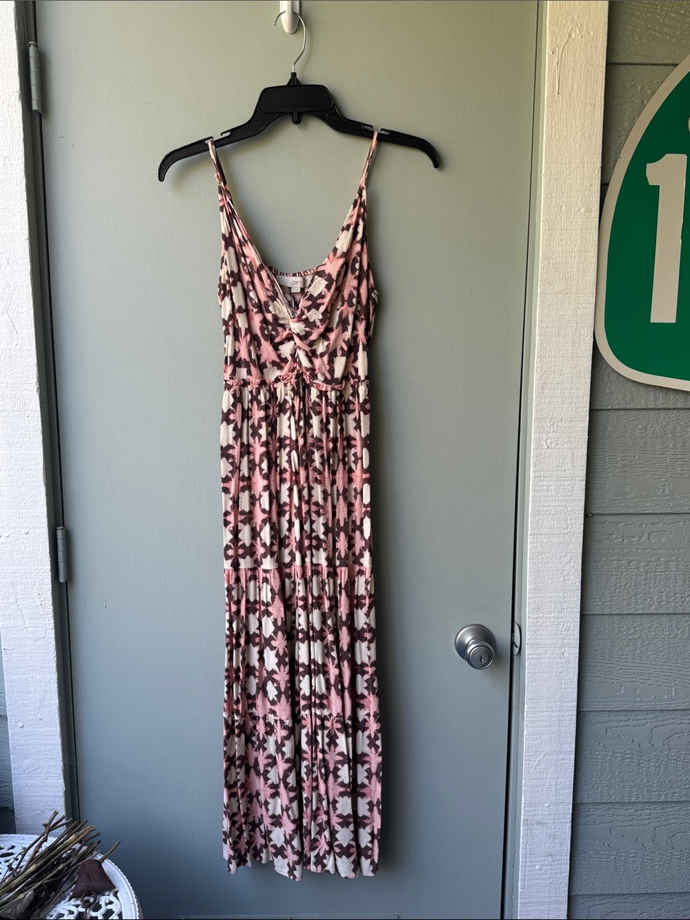 LOFT Pink and Brown Printed Maxi Dress